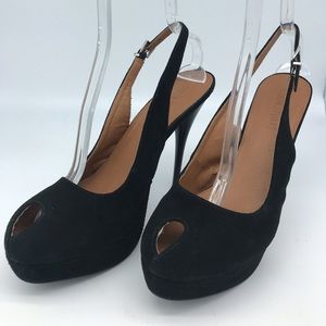 Hot Black Suede Peep toe sling backs Sz 11